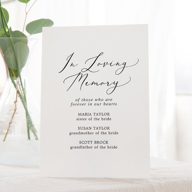 Delicate Black In Loving Memory Wedding Memorial Pedestal Sign (Creator Uploaded)