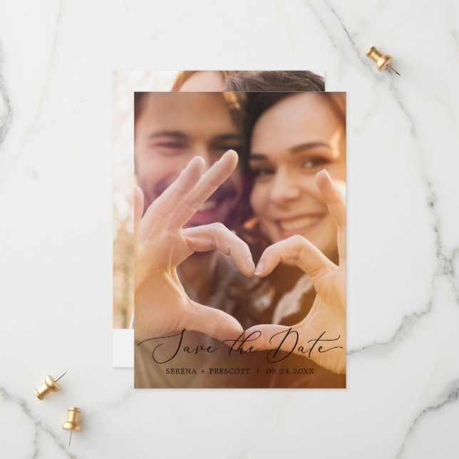 Delicate Black Light Photo Template Save the Date (Front/Back In Situ)