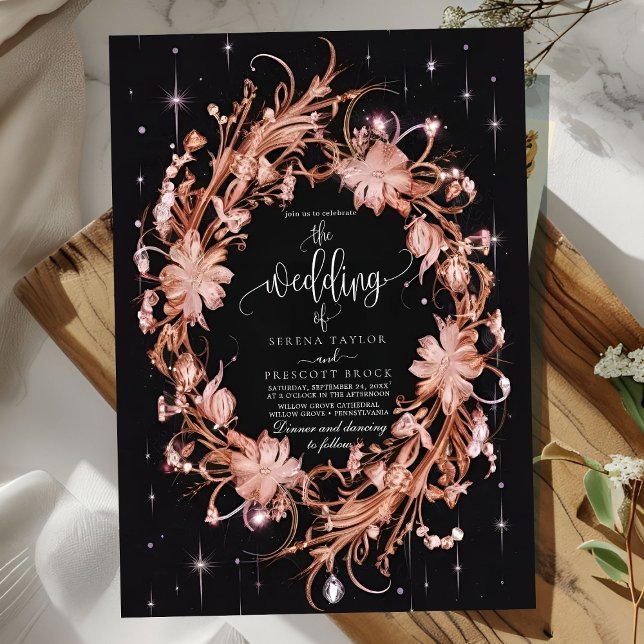Delicate Black Ornate Floral Wedding Invitation (Creator Uploaded)