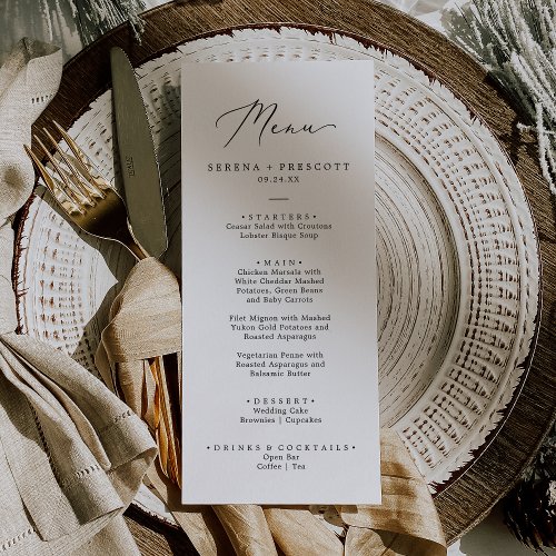 Delicate Black Printable or Printed Wedding Menu Invitation
