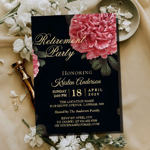 Delicate Black Red Poppy Retirement Party Invitation
