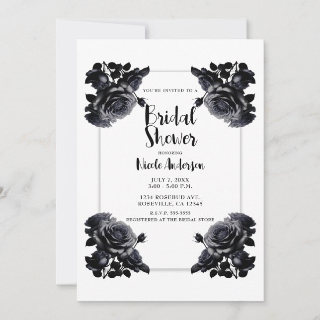 Delicate Black Roses Shabby Shower  Invitation (Front)