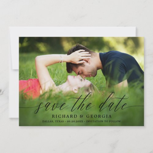 Delicate Black Script Overlay Photo Save the Date