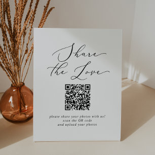Delicate Black Share The Love QR Code Wedding Pedestal Sign