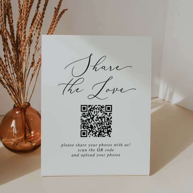 Delicate Black Share The Love QR Code Wedding Pedestal Sign (Creator Uploaded)