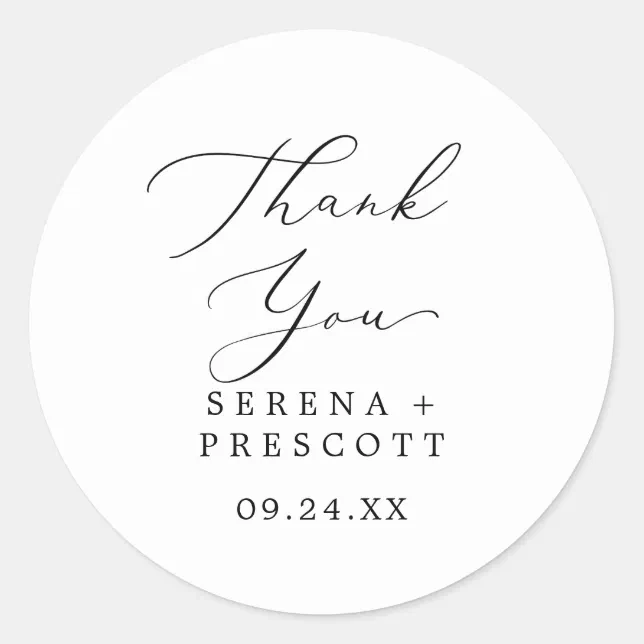 Delicate Black Thank You Wedding Favor Sticker | Zazzle