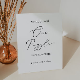 Delicate Black Wedding Puzzle Guestbook Pedestal Sign