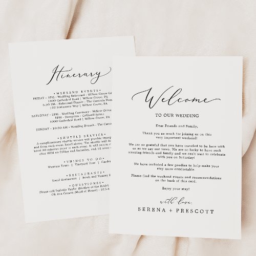 Delicate Black Wedding Welcome Letter  Itinerary