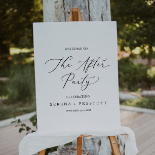 Delicate Black Welcome After Party Sign Wedding