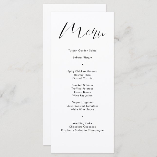Delicate Black White Calligraphy Script Wedding  Menu (Front/Back)