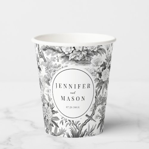 Delicate black white floral wedding paper cups