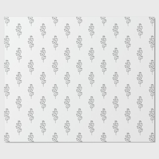 Delicate Black White Foliage Botanical Leaf Gift Wrapping Paper (Flat)