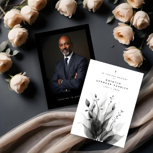 Delicate Black & White Overlapping Leaves & Flower