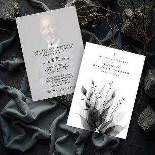 Delicate Black & White Overlapping Leaves & Flower Invitation