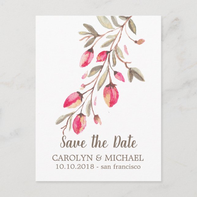 Delicate Bloom and Flourish Wedding Save the Date Announcement Postcard (Front)