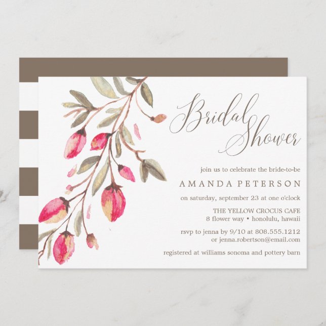 Delicate Bloom typography wedding Bridal Brunch Invitation (Front/Back)