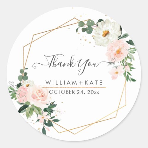 Delicate Bloom Watercolor Blush Roses Thank You Classic Round Sticker