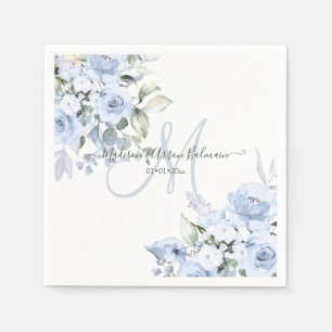 Delicate Bloom Watercolor Dusty Blue Monogram Napkins