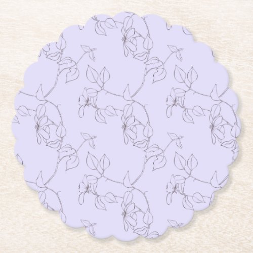 Delicate blooms foliage stem line art lilac purple paper coaster