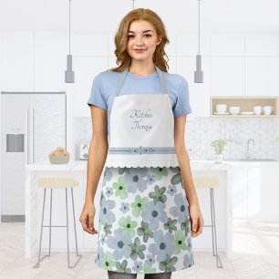 Delicate Blooms Green and Gray Kitchen Apron