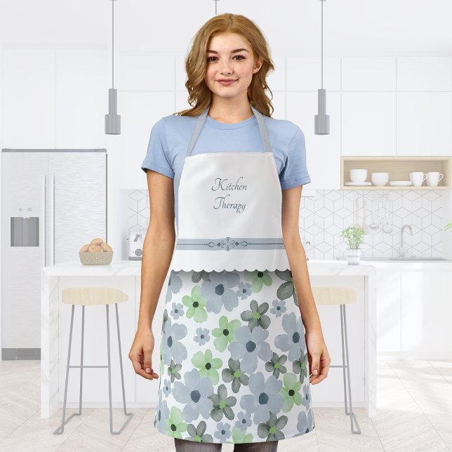 Delicate Blooms Green and Gray Kitchen Apron (Delicate Blooms Green and Gray Kitchen Apron)