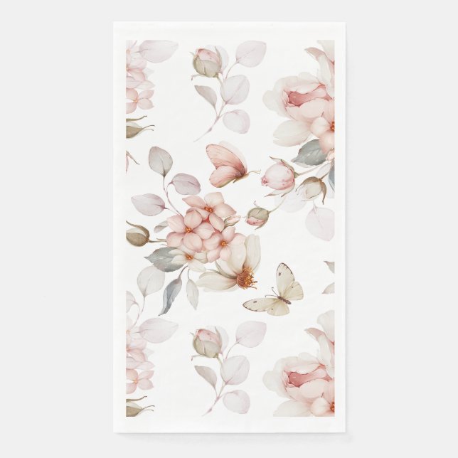 Delicate Blossoms and Butterflies Paper Guest Towels (Front)