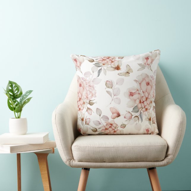 Delicate Blossoms and Butterflies Throw Pillow (Chair)