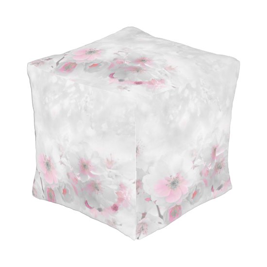 Delicate Blossoms Cube Pouf