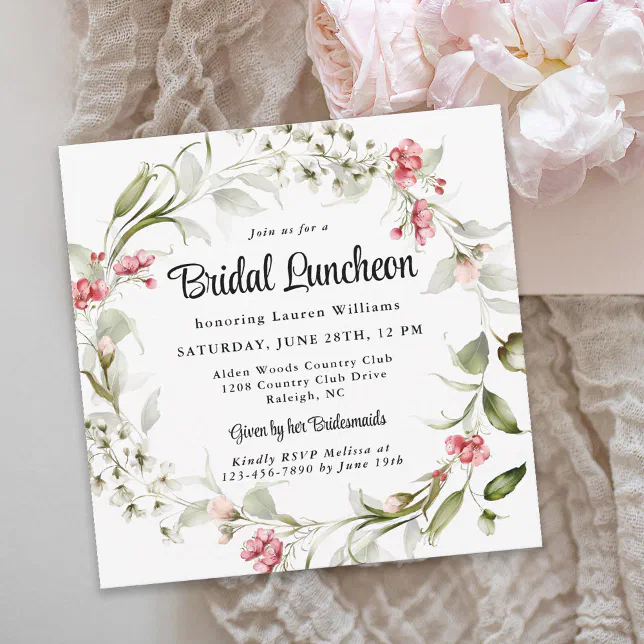 Delicate Blossoms Watercolor Bridal Luncheon Invitation | Zazzle