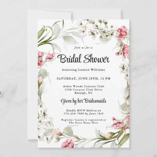 Delicate Blossoms Watercolor Bridal Shower Invitation