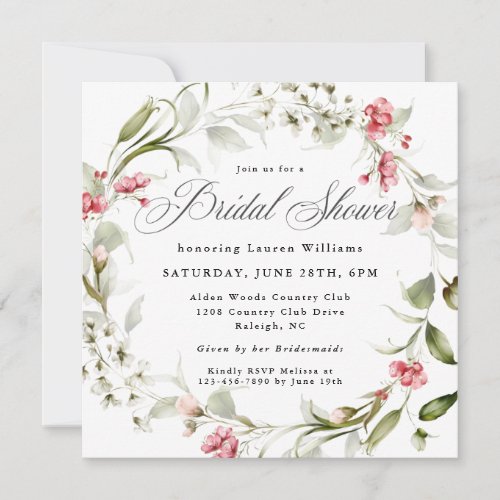 Delicate Blossoms Watercolor Bridal Shower Invitation