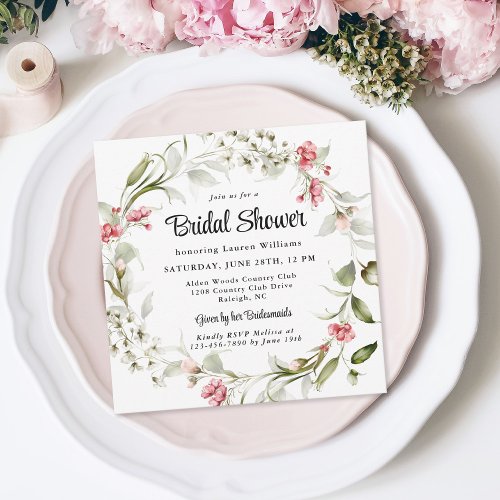 Delicate Blossoms Watercolor Bridal Shower Invitation