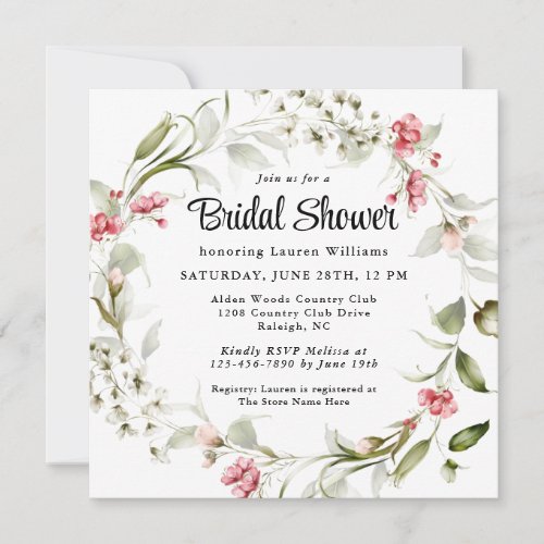 Delicate Blossoms Watercolor Floral Bridal Shower Invitation