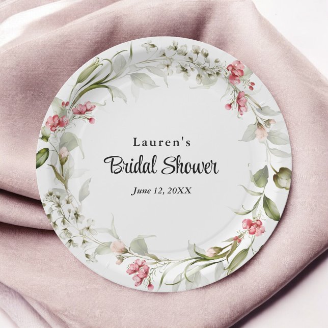 Delicate Blossoms Watercolor Floral Bridal Shower Paper Plates (Creator Uploaded)