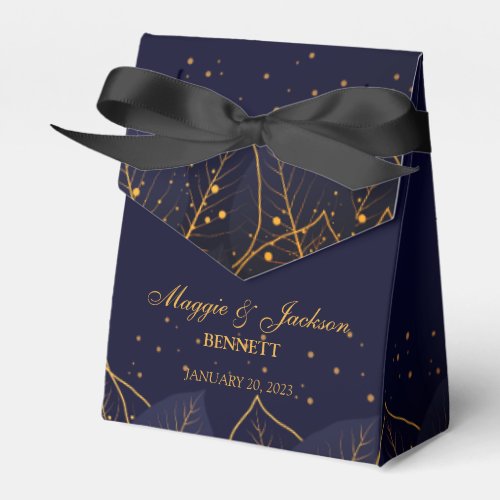 Delicate Blue and Gold Leaves Favor Box