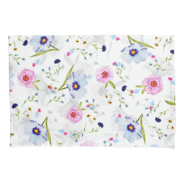 Delicate Blue And Pink Flowers Pillow Case (Front)