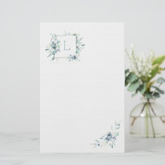 Delicate Blue and Teal Floral Monogram Stationery