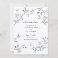 Delicate Blue and white French Toile Save the date