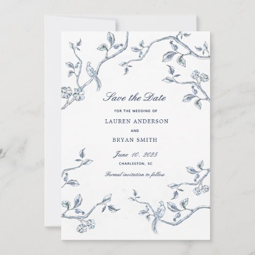 Delicate Blue and white French Toile Save the date Invitation