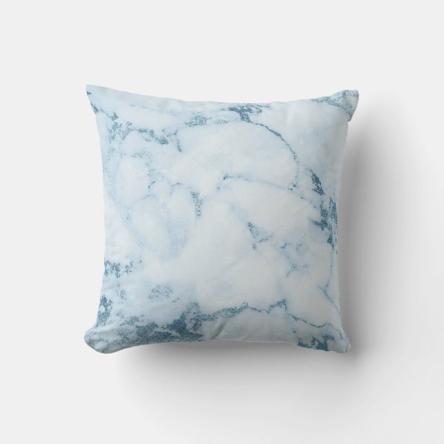 Delicate Blue Aquatic Frozen White Marble Vip Throw Pillow (Front)
