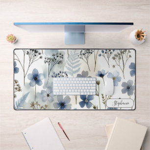 Delicate Blue Botanical Organic Custom Desk Mat