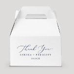Delicate Blue Calligraphy Thank You Favor Box<br><div class="desc">This delicate blue calligraphy thank you favor box is perfect for a modern wedding. The romantic minimalist design features lovely and elegant midnight blue typography on a white background with a clean and simple look. Personalize the favor box with your name and the date.</div>