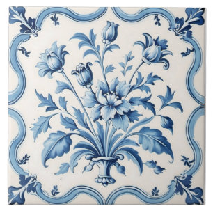 Delicate Blue Delft Vintage Style Ceramic Tile. Ceramic Tile