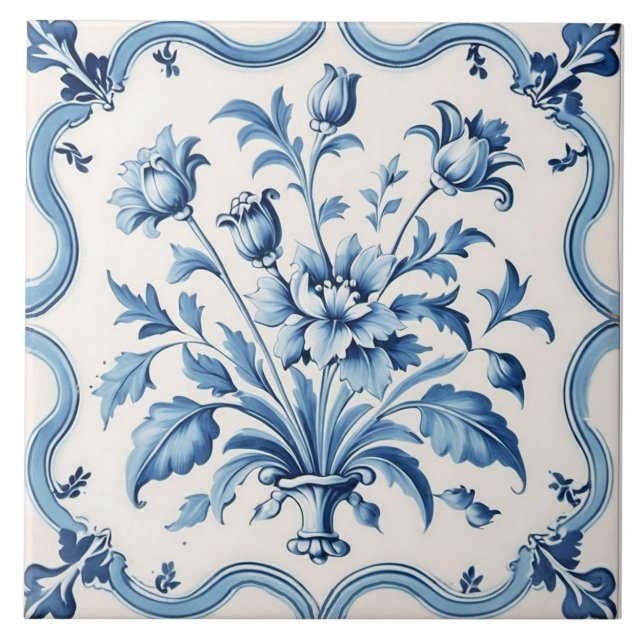 Delicate Blue Delft Vintage Style Ceramic Tile. Tile (Front)