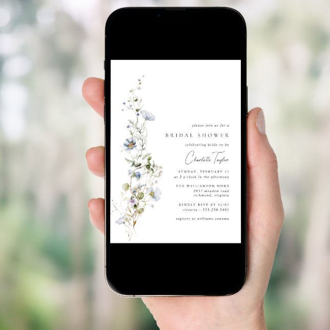 Delicate Blue Floral | Airy Garden Bridal Shower Invitation (Front Digital)
