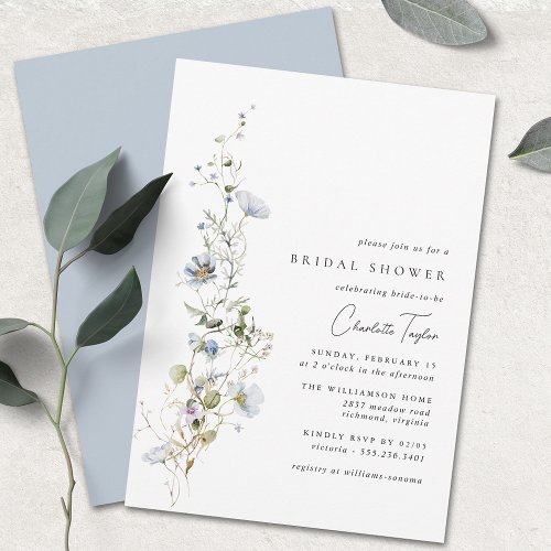 Delicate Blue Floral  Airy Garden Bridal Shower Invitation