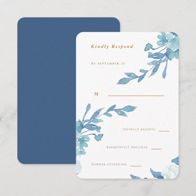 Delicate Blue Floral and Foliage Wedding Rsvp Card (Front/Back)