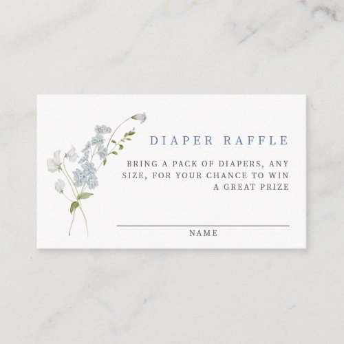 Delicate Blue Floral Baby Shower Diaper Raffle Enclosure Card