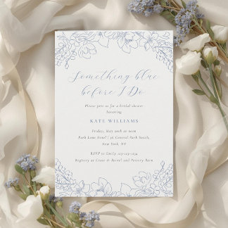 Delicate Blue Floral Something Blue Bridal Shower Invitation