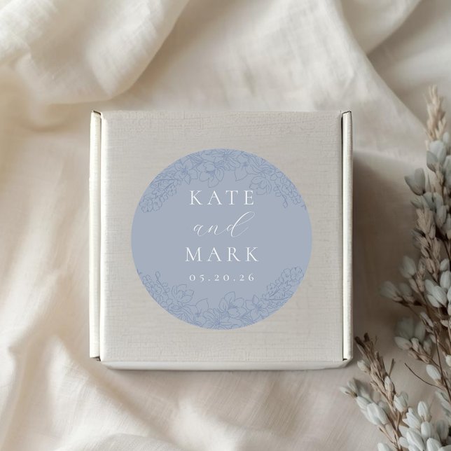Delicate Blue Floral Wedding Classic Round Sticker (Creator Uploaded)